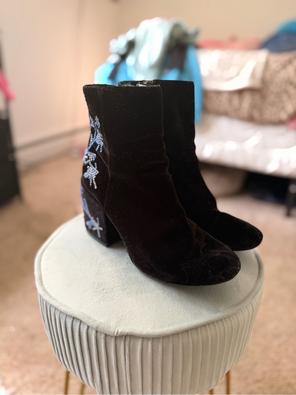 Custom Bedazzled Black Velvet Kenneth Cole Boots - Picture 6 of 6